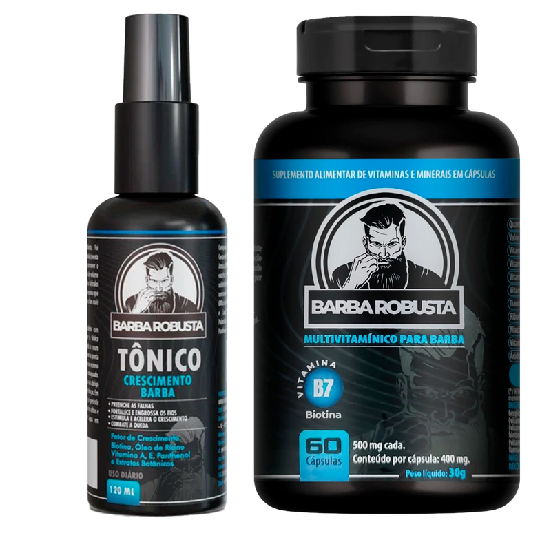 Combo de Crescimento Barba Robusta - Tônico + Acelerador (Multivitamínico)
