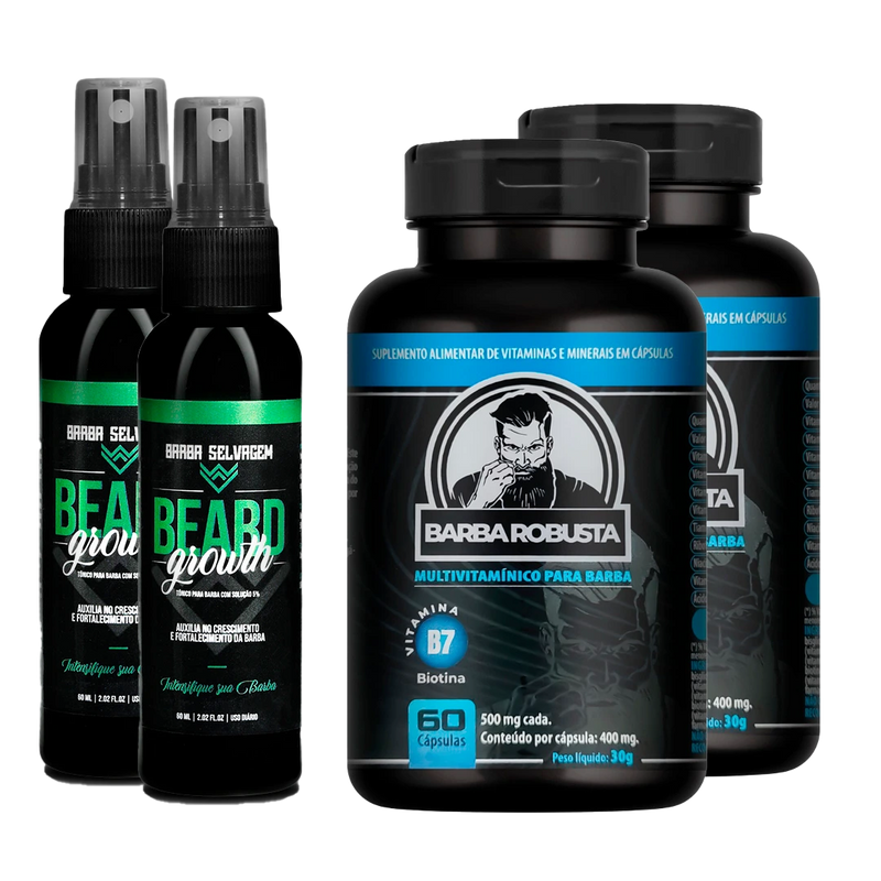 (2 Meses) 2 Beard Growth + 2 barba Robusta - Combo de Crescimento