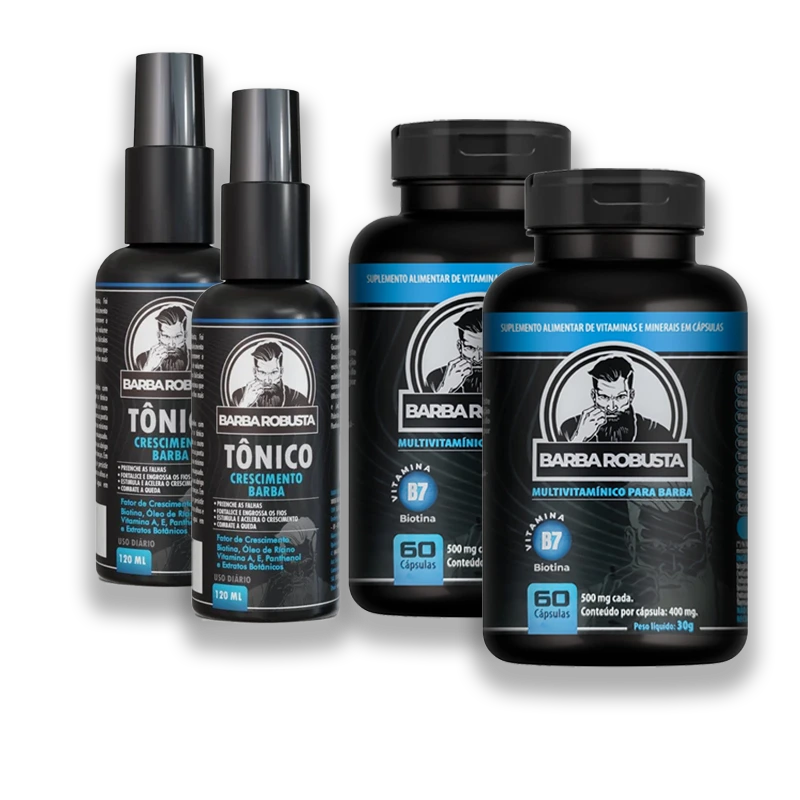 Combo de Crescimento Barba Robusta - 2 Tônicos + 2 Aceleradores (Multivitamínico)