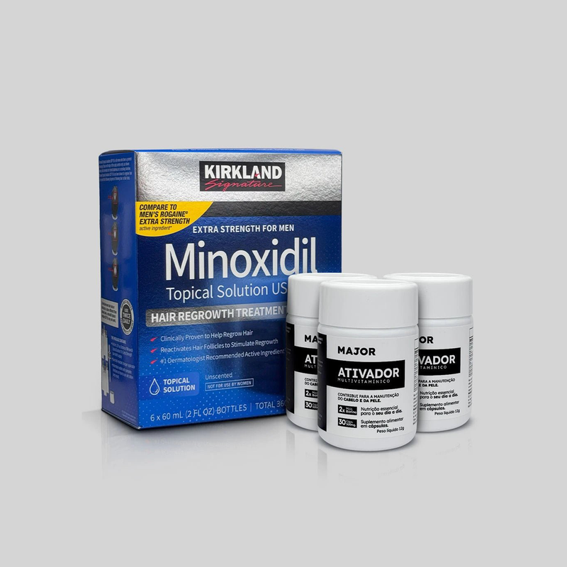 Caixa Minoxidil Kirkland 5% + Ativadores de crescimento MAJOR