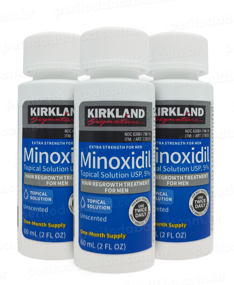 Minoxidil Kirkland 5% - 3 Frascos + Conta Gotas