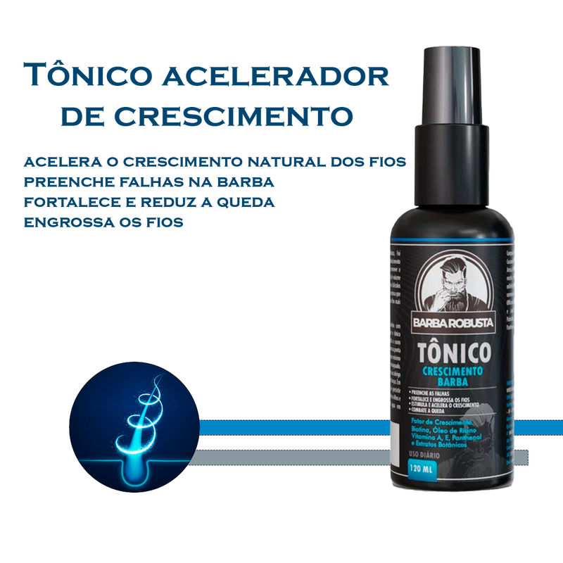 Combo de Crescimento Barba Robusta - 2 Tônicos + 2 Aceleradores (Multivitamínico)